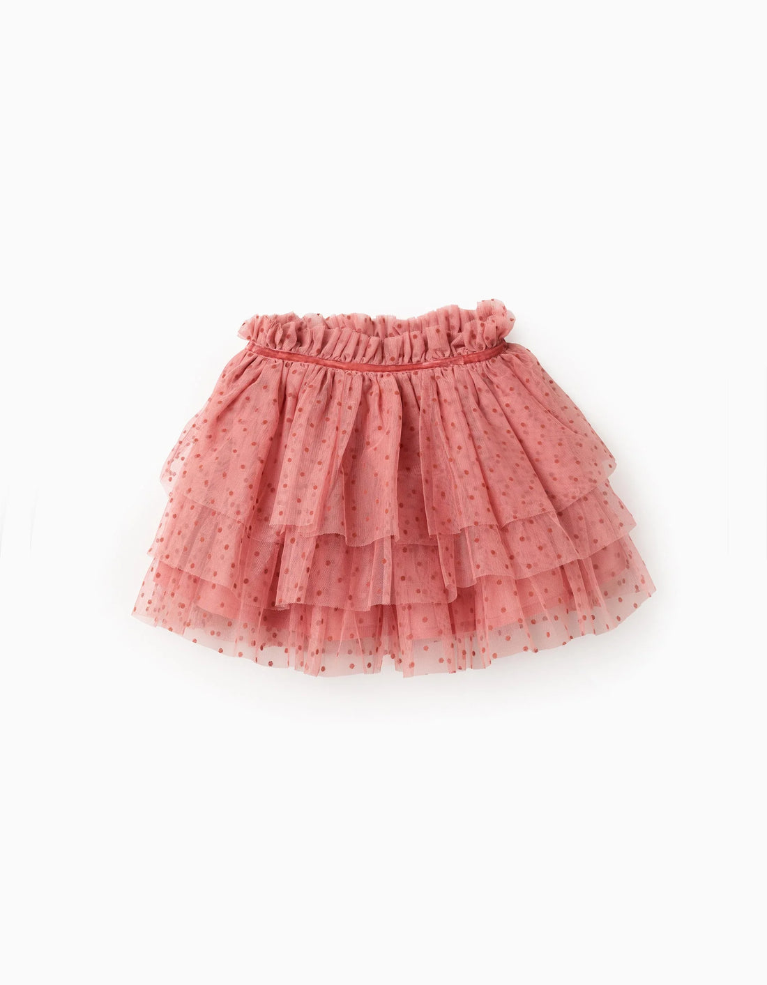 Falda de tul con lunares de terciopelo para niña, rosa