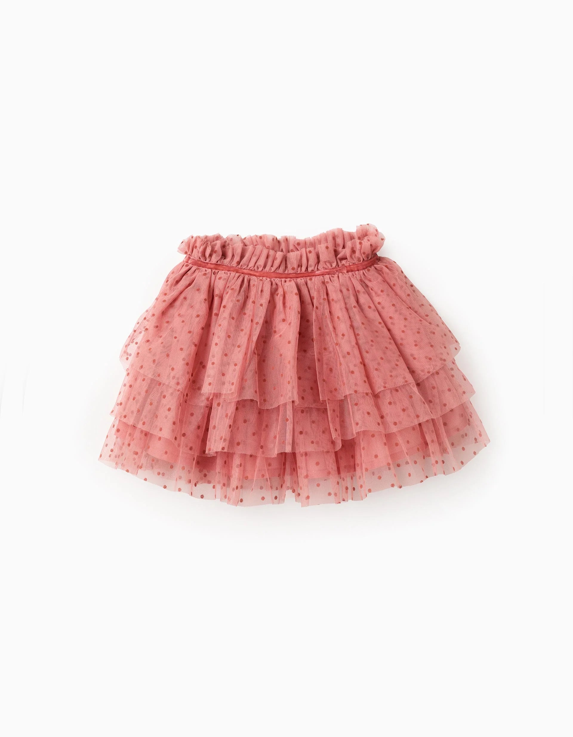 Falda de tul con lunares de terciopelo para niña, rosa