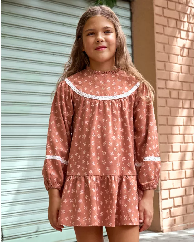 Vestido teja con estampado de hojas Re-Conected