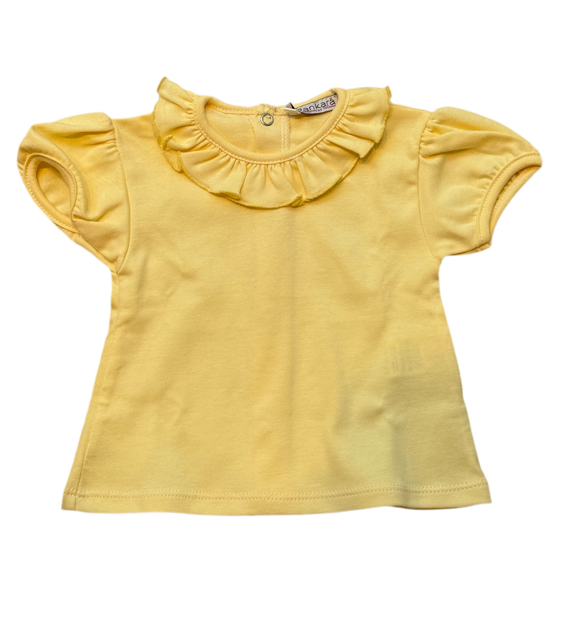 Camiseta algodón cuello volante amarilla