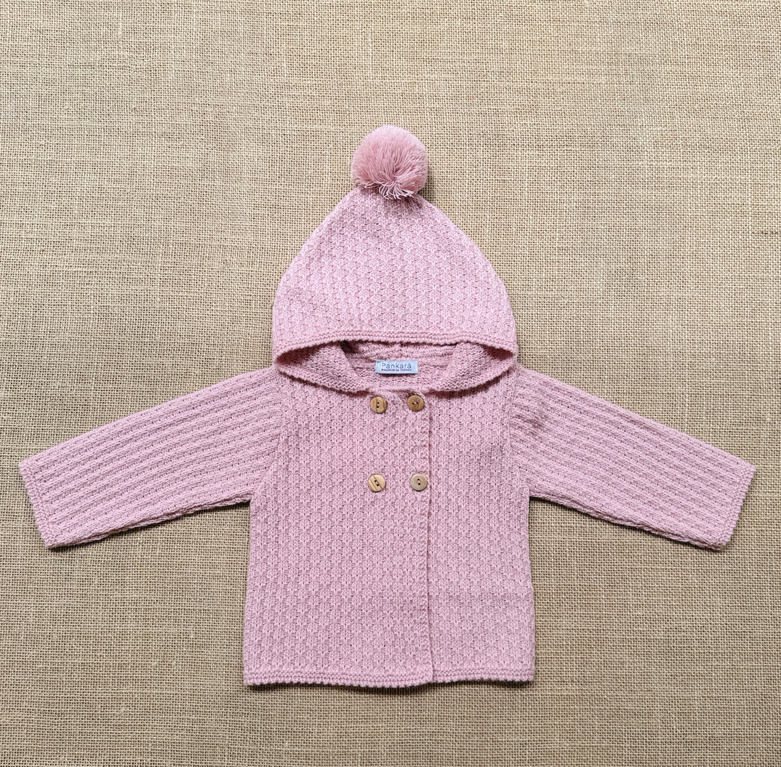 Chaqueta punto con capucha rosa