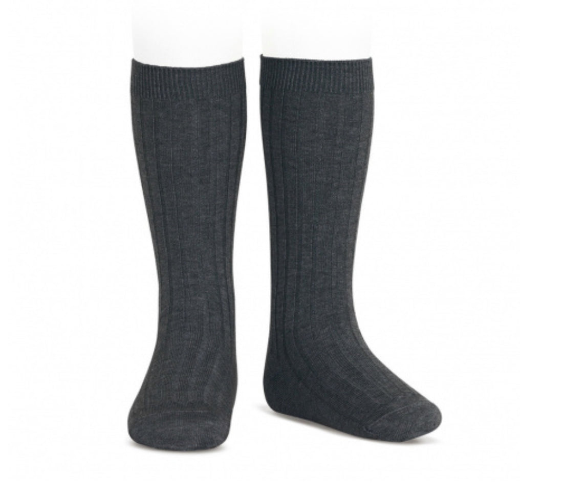 Calcetines altos básicos canalé antracita