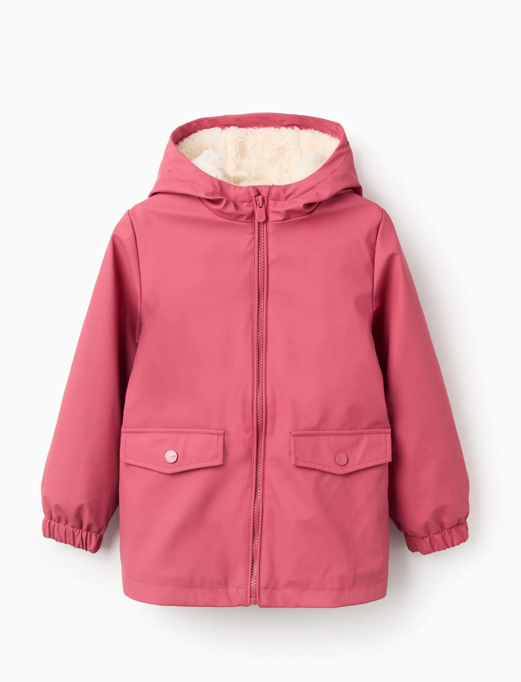 Parka de Goma con Capucha y Forro de Sherpa para Niña, Rosa Oscuro
