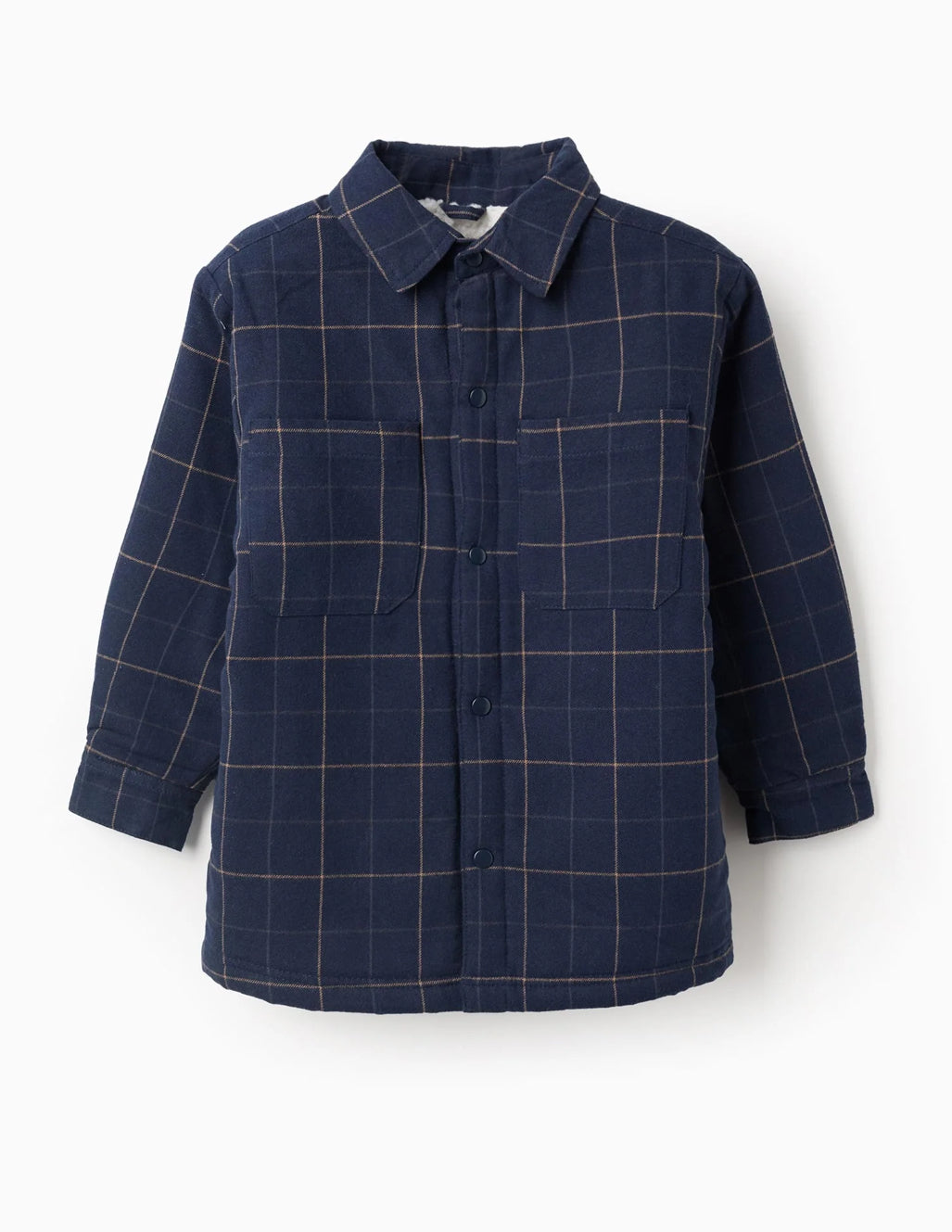 Chaqueta de franela con interior de sherpa para niño, azul oscuro