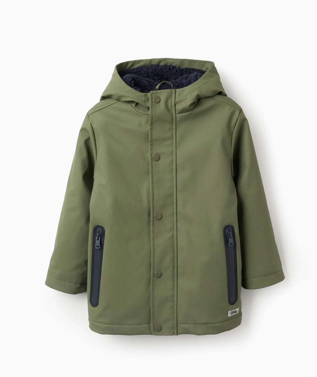 Parka de Goma con Capucha y Forro de Sherpa verde