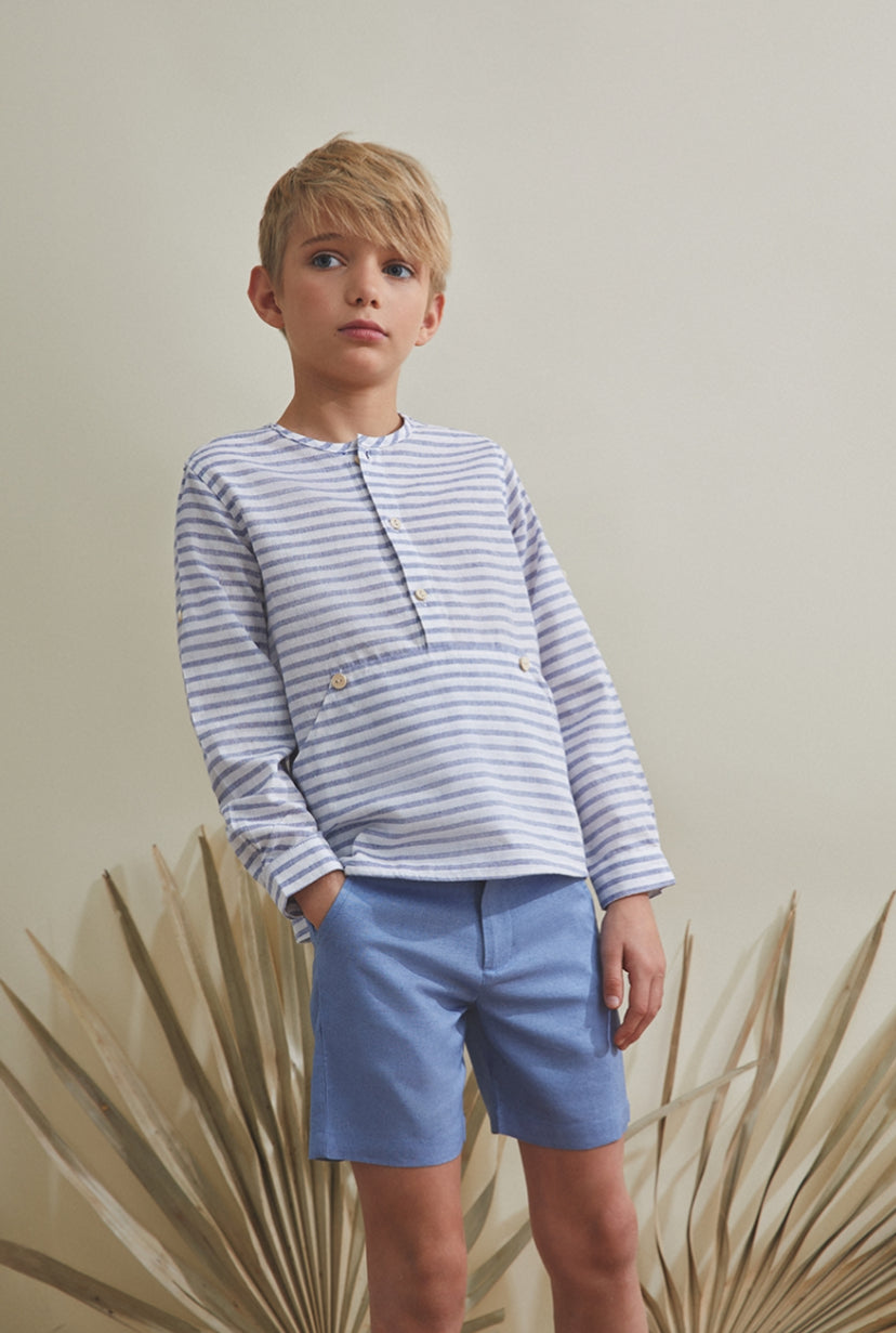 Camisa de niño de rayas azules y blancas colección mikonos