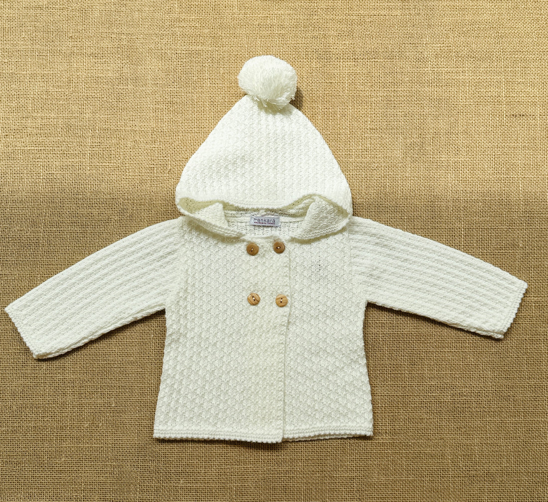 Chaqueta punto con capucha nata