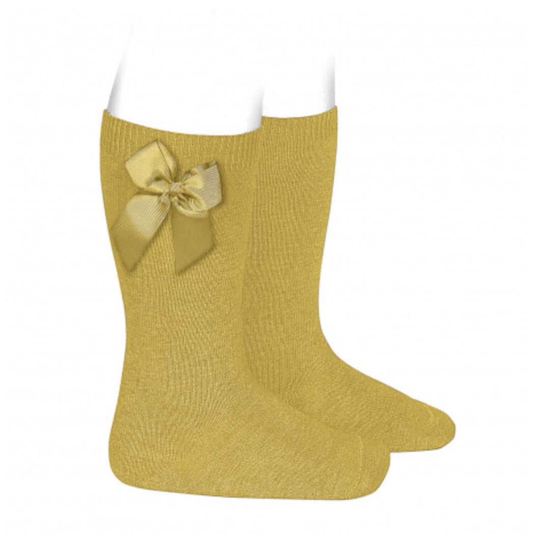 Calcetines altos algodón con lazo grogrén lateral MOSTAZA