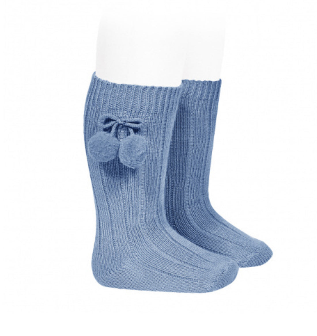 Calcetines altos canalé algodón cálido borlas AZUL FRANCIA
