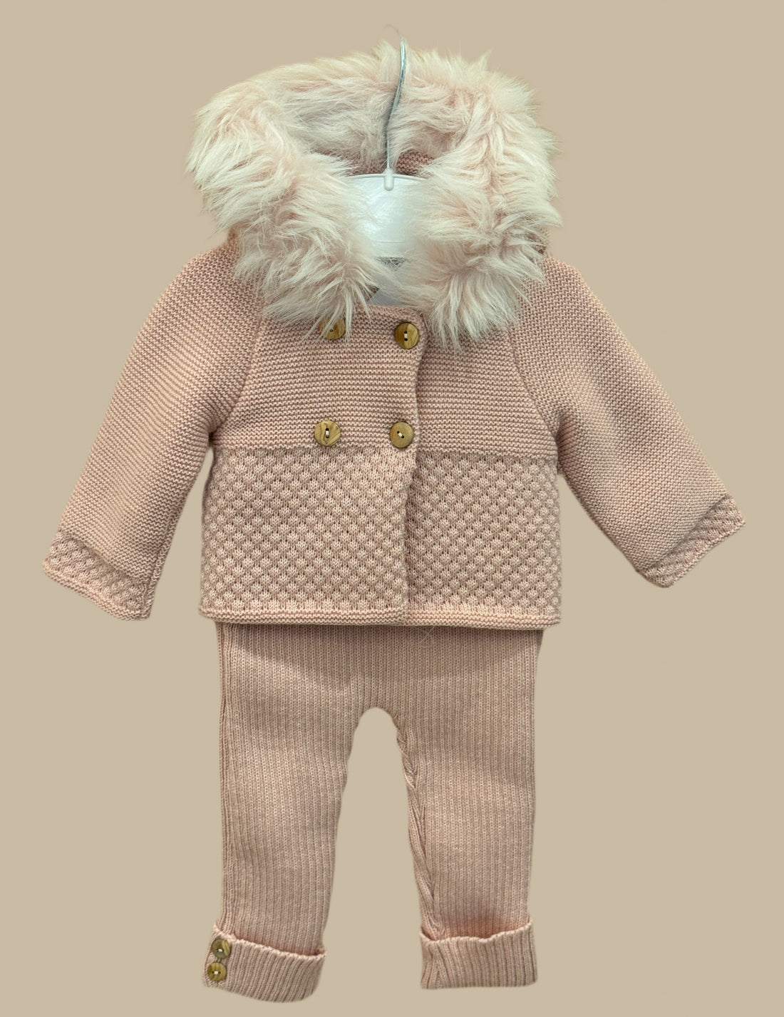 Abrigo y leggins de punto rosa palo