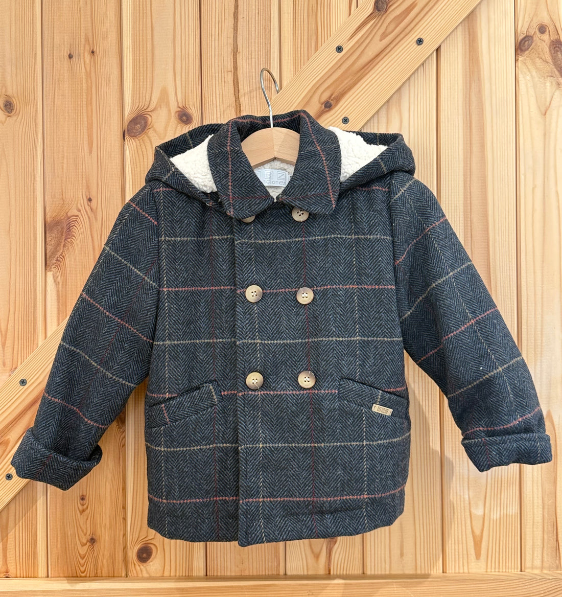 Abrigo paño marino con capucha