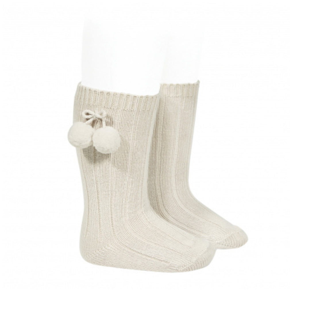 Calcetines altos canalé algodón cálido borlas LINO