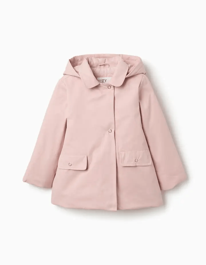 Parka acolchada con capucha rosa