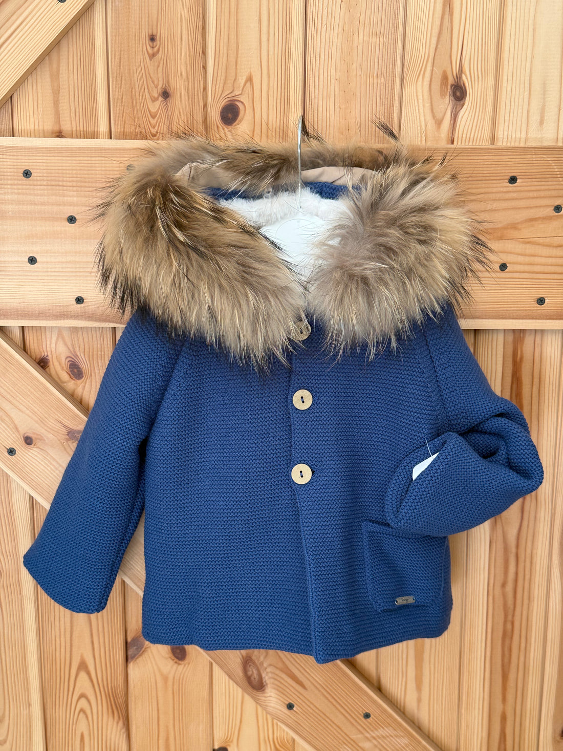 Abrigo forrado con pelo natural azul Oxford