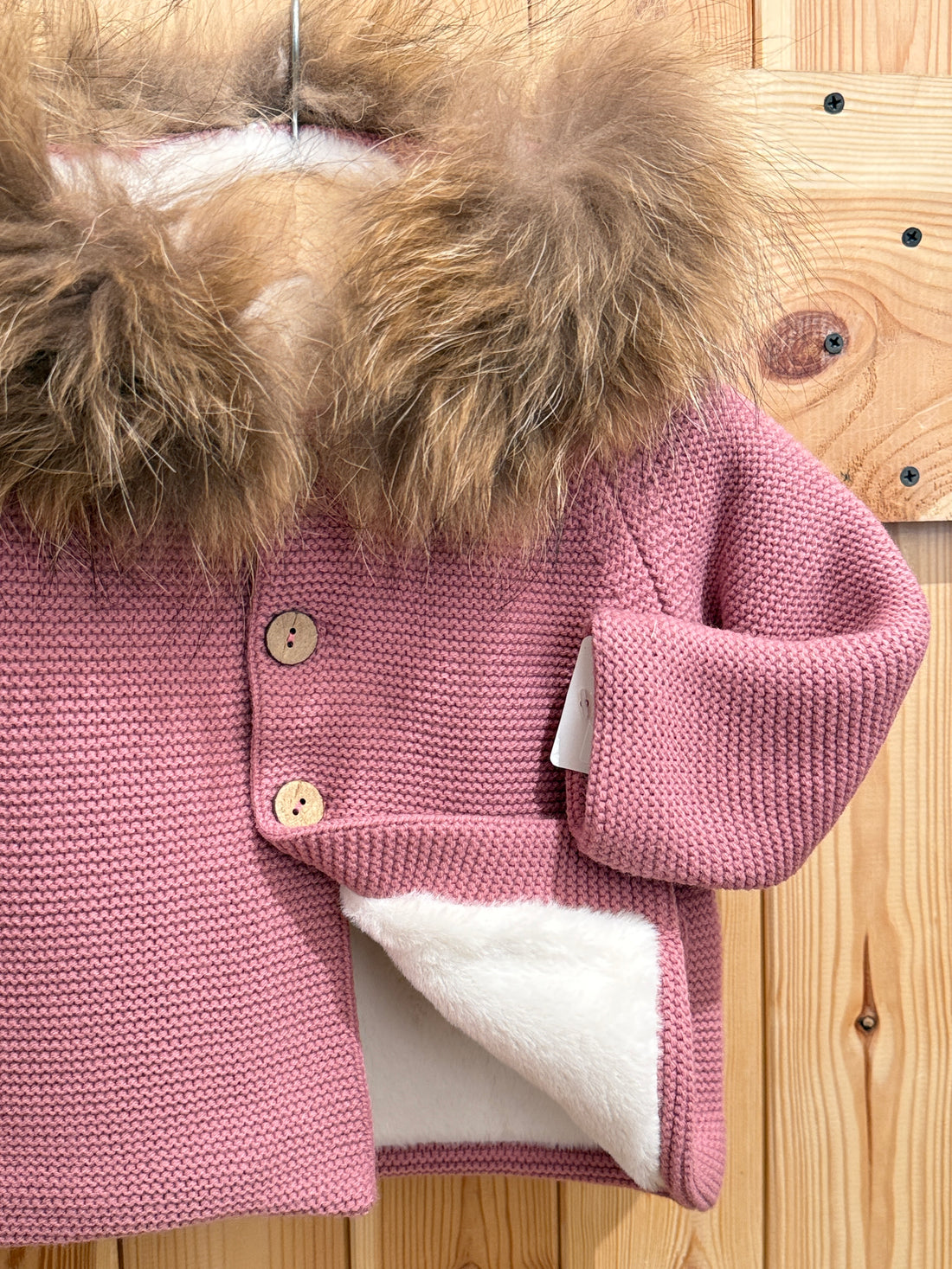 Abrigo forrado con pelo natural rosa tamarisco