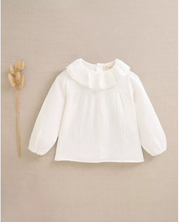 Blusa muselina blanca con volante