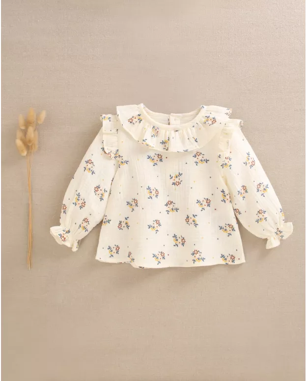 BLUSA MUSELINA CRUDA CON ESTAMPADO DE FLORES Re-conected