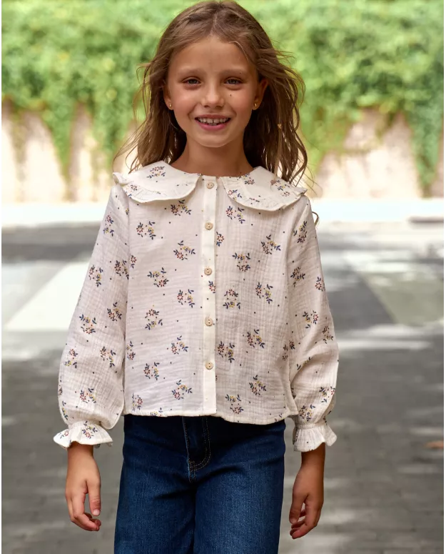 BLUSA MUSELINA CRUDA CON ESTAMPADO DE FLORES re-conected