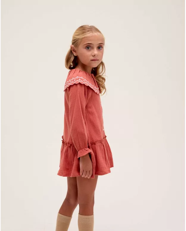 Vestido teja con bordado Re-Conected