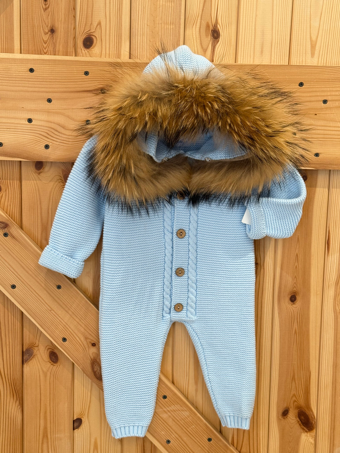 Buzo punto capucha pelo natural celeste