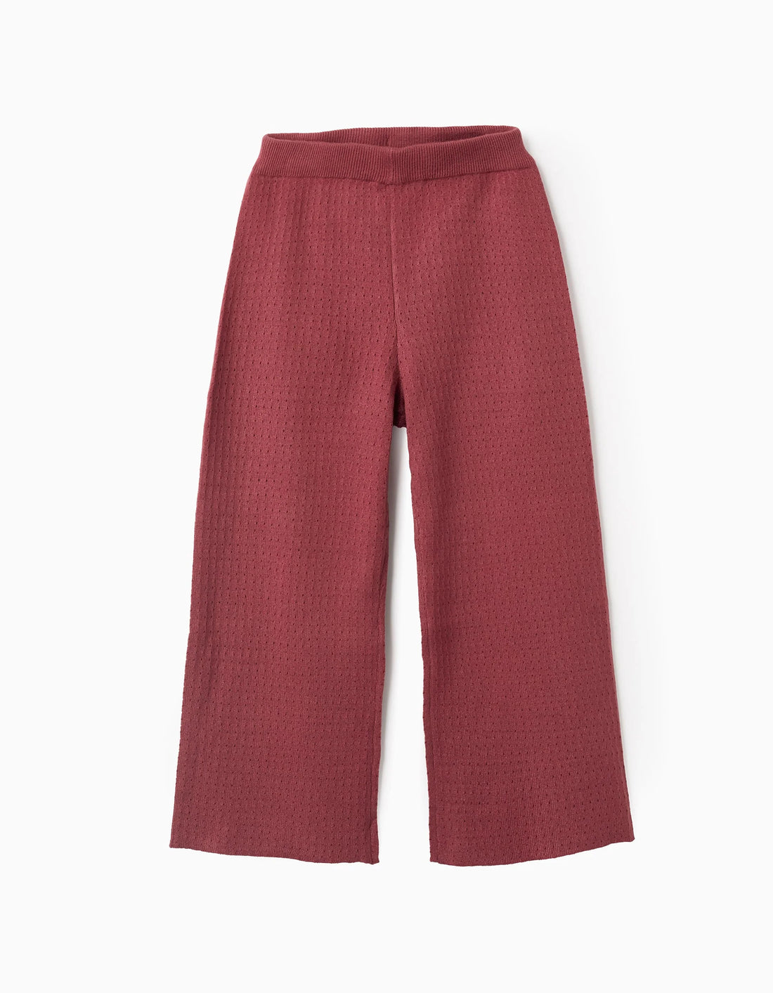 Pantalón de pierna ancha de punto calado para niña, burdeos