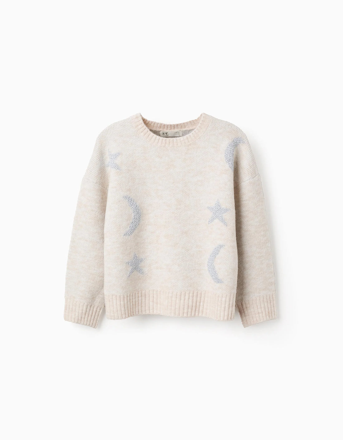 Jersey de punto con luna y estrellas de lúrex beige