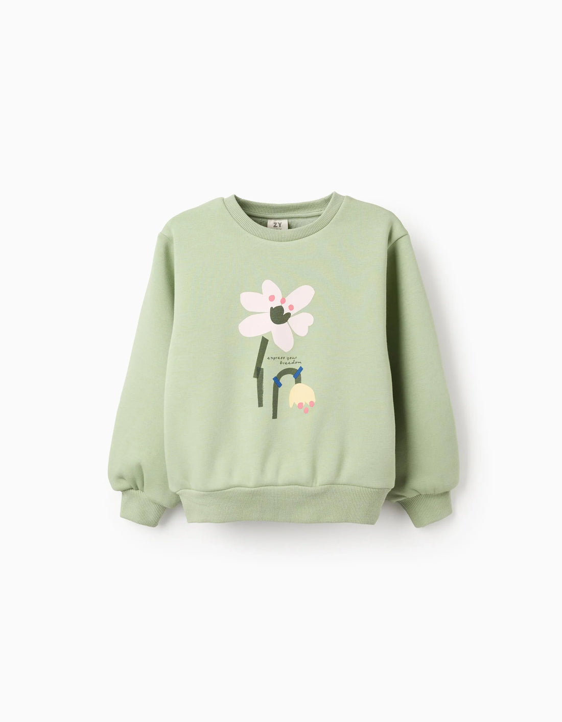 Sudadera perchada con estampado de flores para niña, verde claro