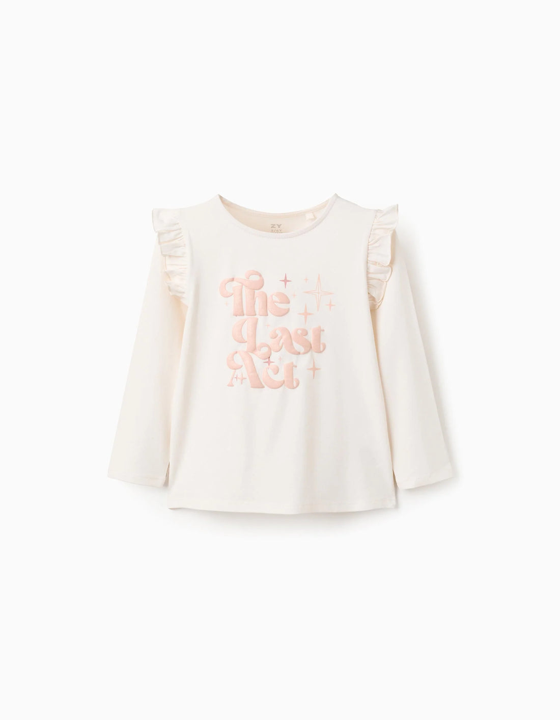 Camiseta de manga larga con estampado en relieve para niña, beige