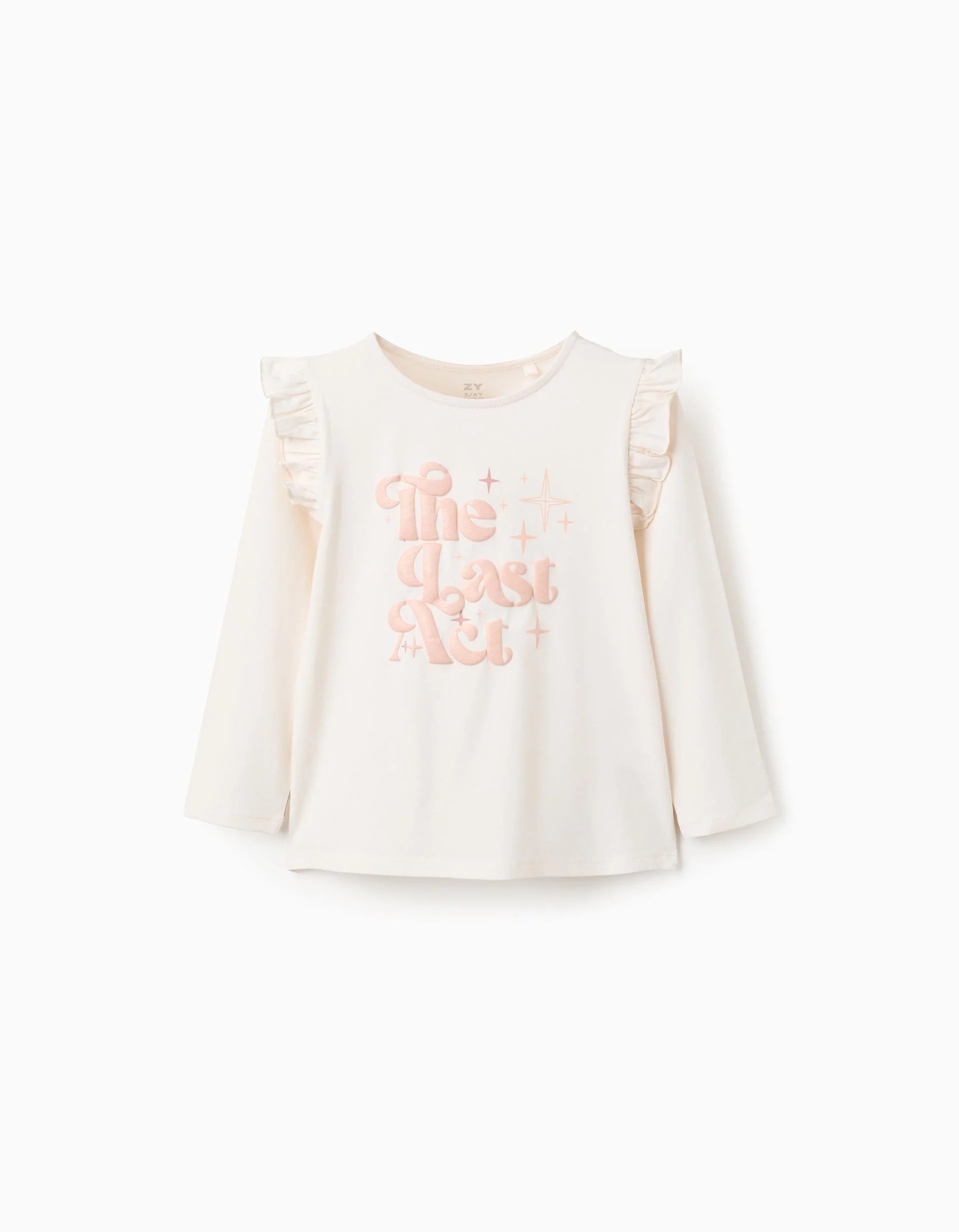 Camiseta de manga larga con estampado en relieve para niña, beige