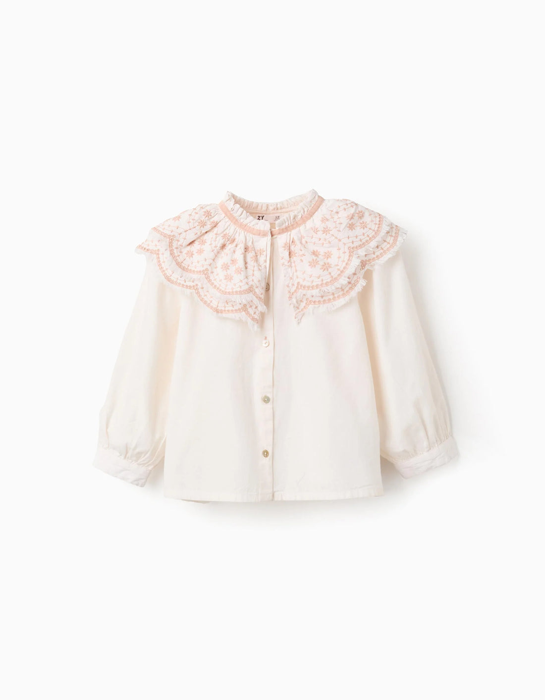Blusa de popelina con detalles bordados para niña, blanco/rosa