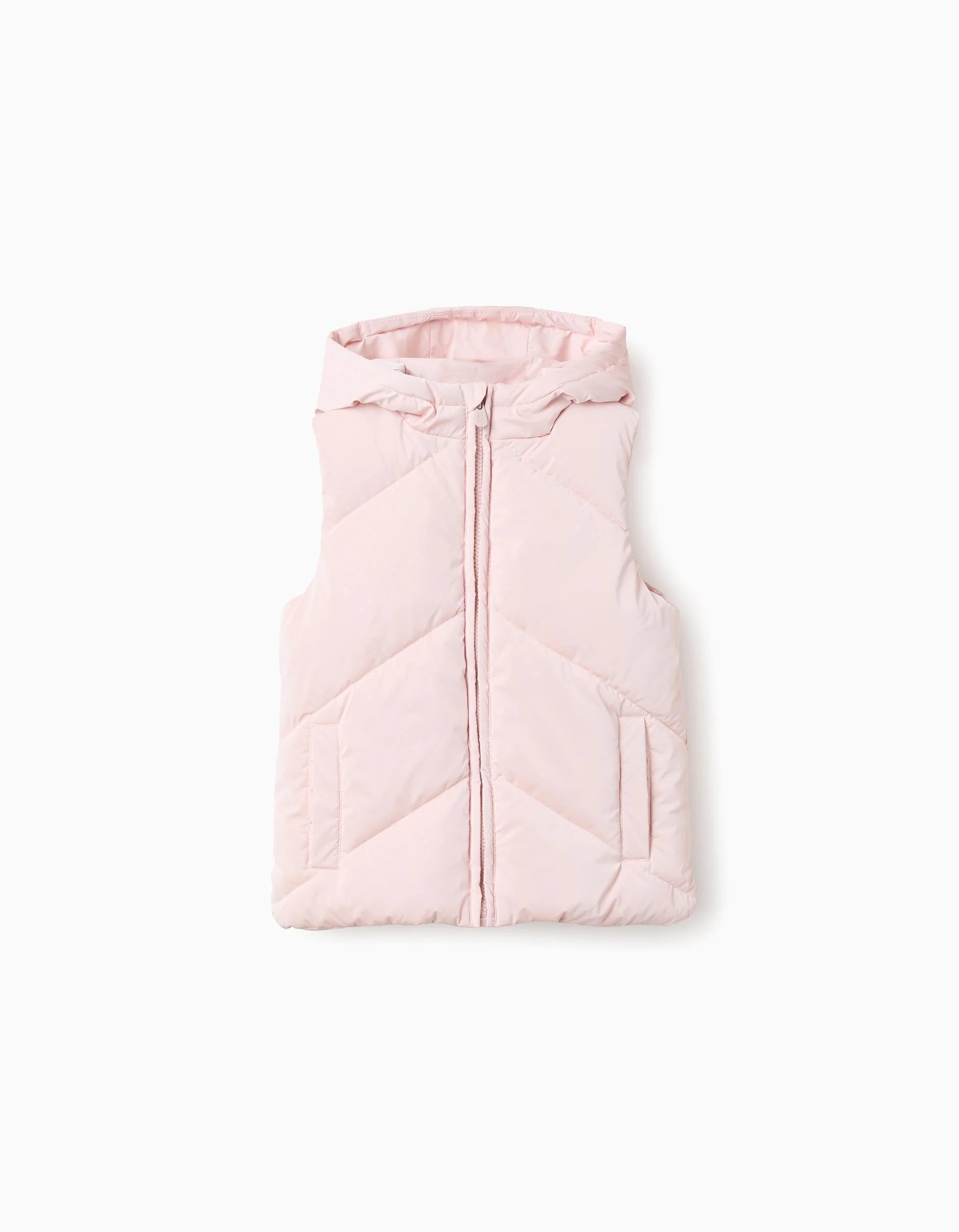 Chaleco Acolchado Brillante con Capucha Rosa