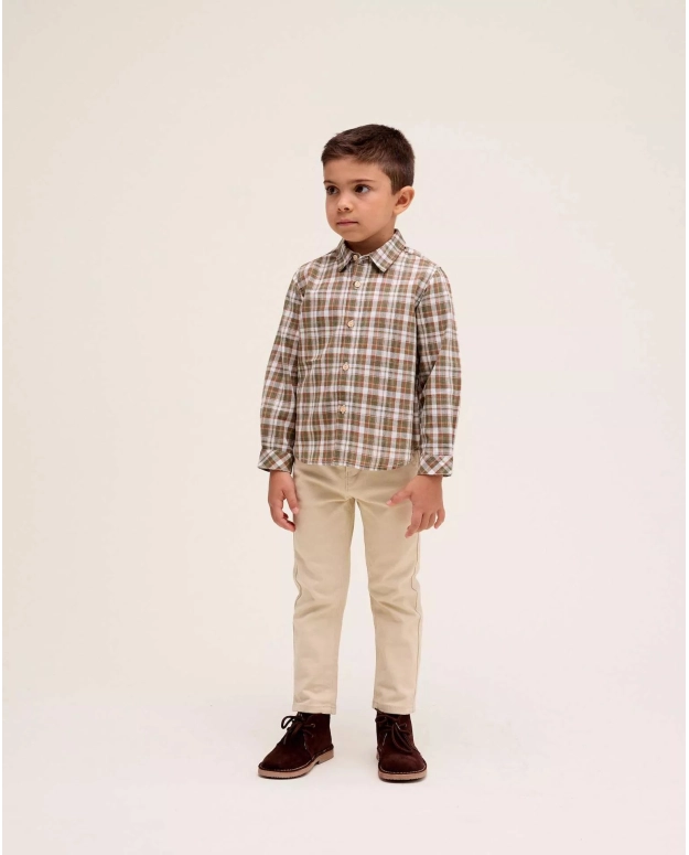 Camisa niño cuadros marrón y verde