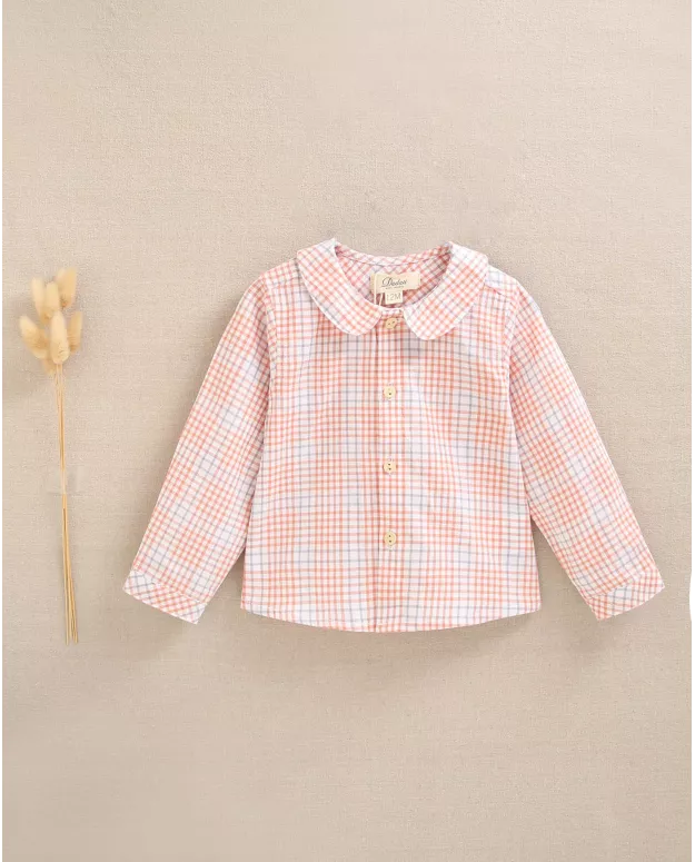 CAMISA DE BEBÉ NIÑO DE CUADROS AZUL, NARANJA Y BLANCO
