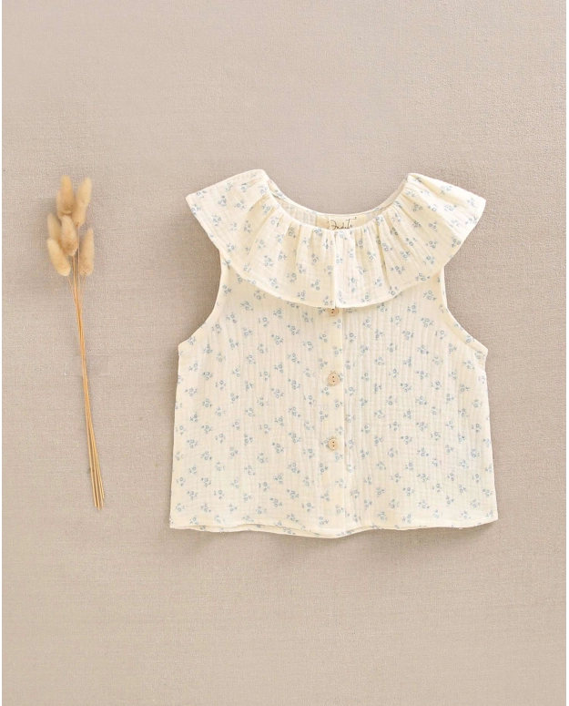 Blusa de niña flores cuello volante