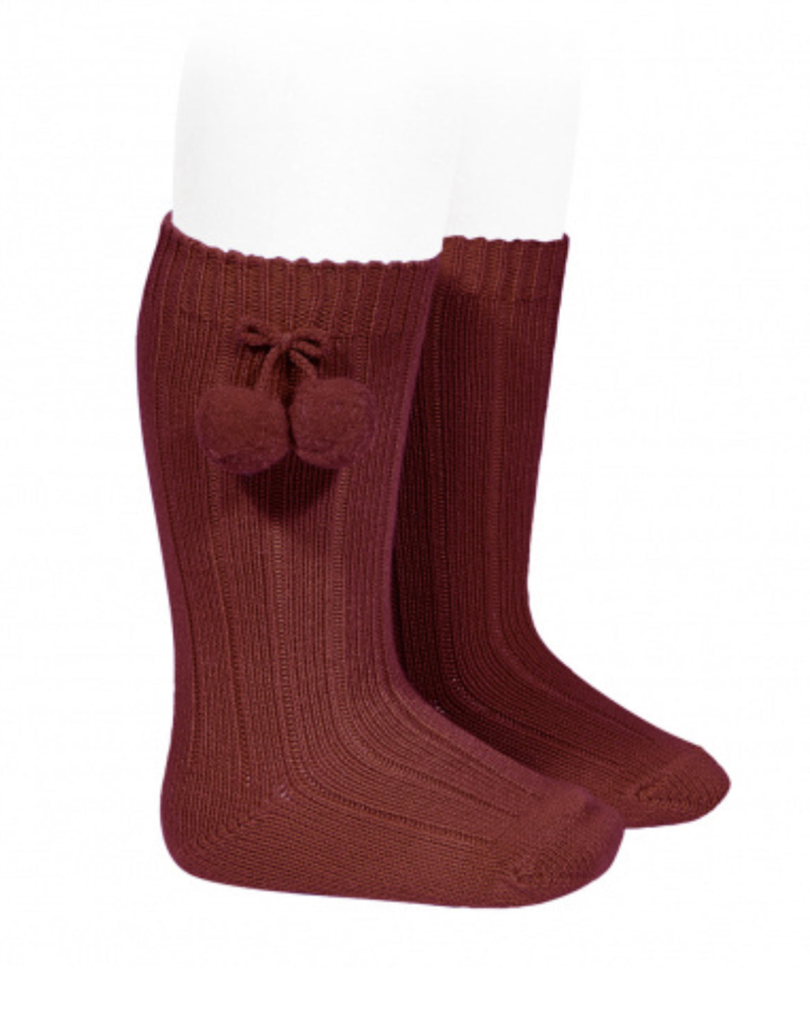 CALCETINES ALTOS CANALÉ ALGODÓN CÁLIDO BORLAS BORGOÑA