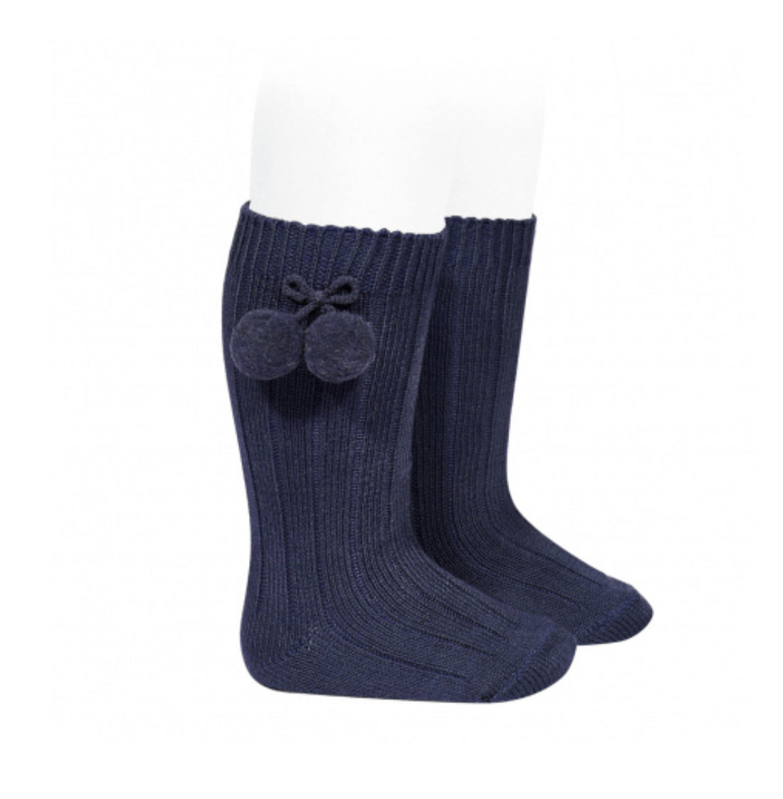 CALCETINES ALTOS CANALÉ ALGODÓN CÁLIDO BORLAS MARINO