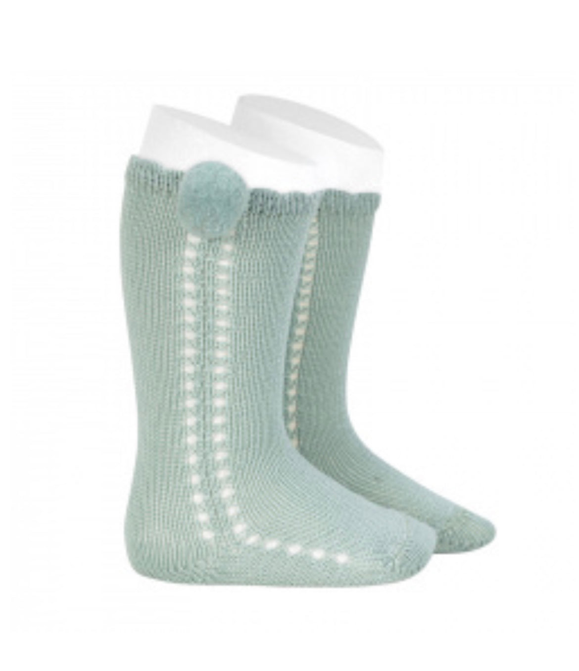 CALCETINES ALTOS PERLÉ CALADO CON POMPÓN LATERAL BRUMA
