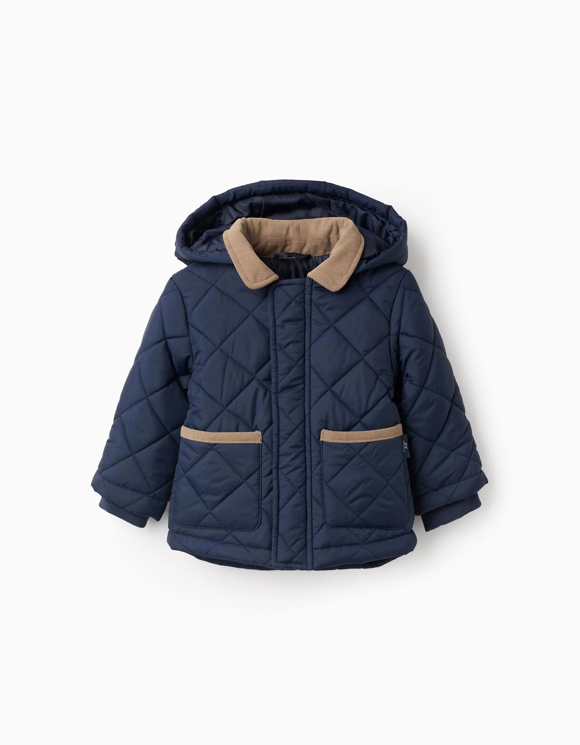Parka Acolchada con Capucha Desmontable para Bebé Niño, Azul Oscuro