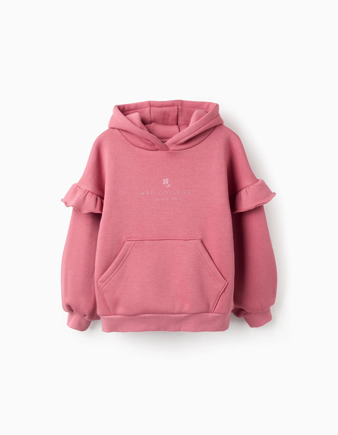 Sudadera perchada con capucha y volantes para niña, rosa