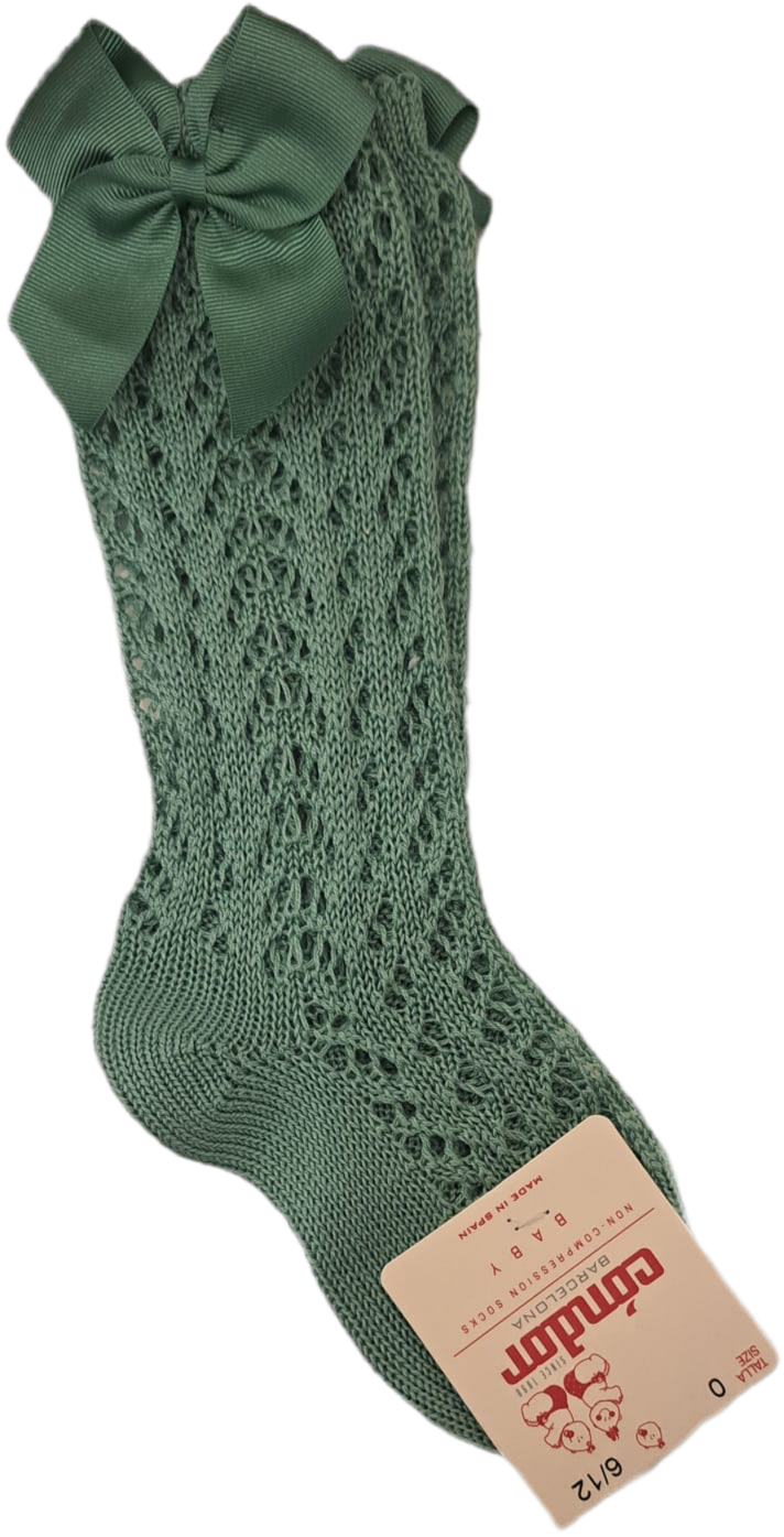 Calcetines altos perlé calados con lazo grogrén JADE