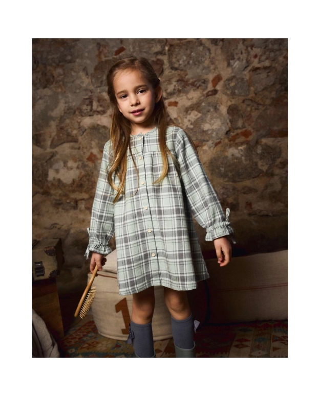 Vestido de niña cuadros verdes Melodía de otoño