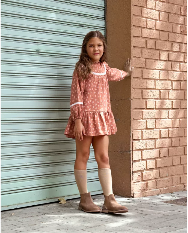 Vestido teja con estampado de hojas Re-Conected