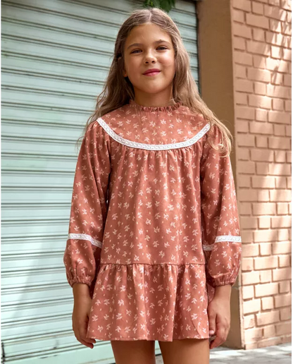 Vestido teja con estampado de hojas Re-Conected