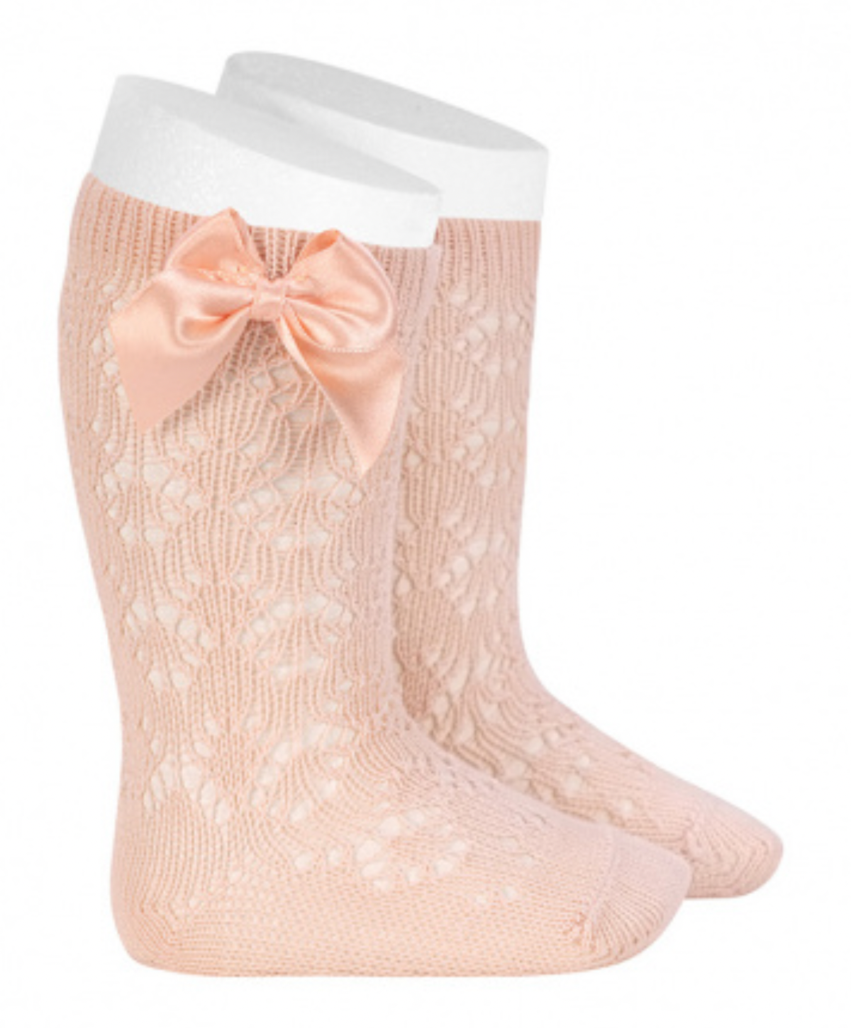 Calcetines altos de perlé calados y lazo NUDE