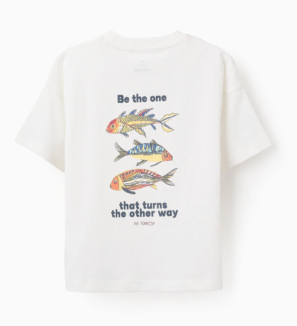 Camiseta con Estampado en la Espalda