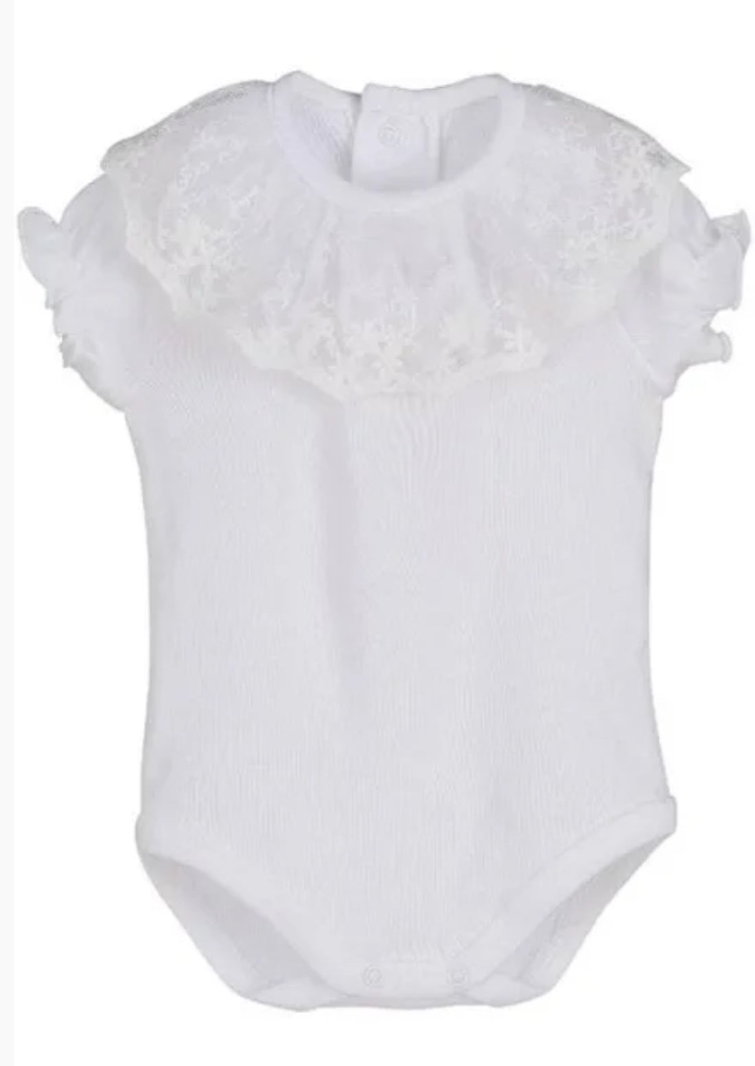 Body manga corta cuello volante en puntilla blanco