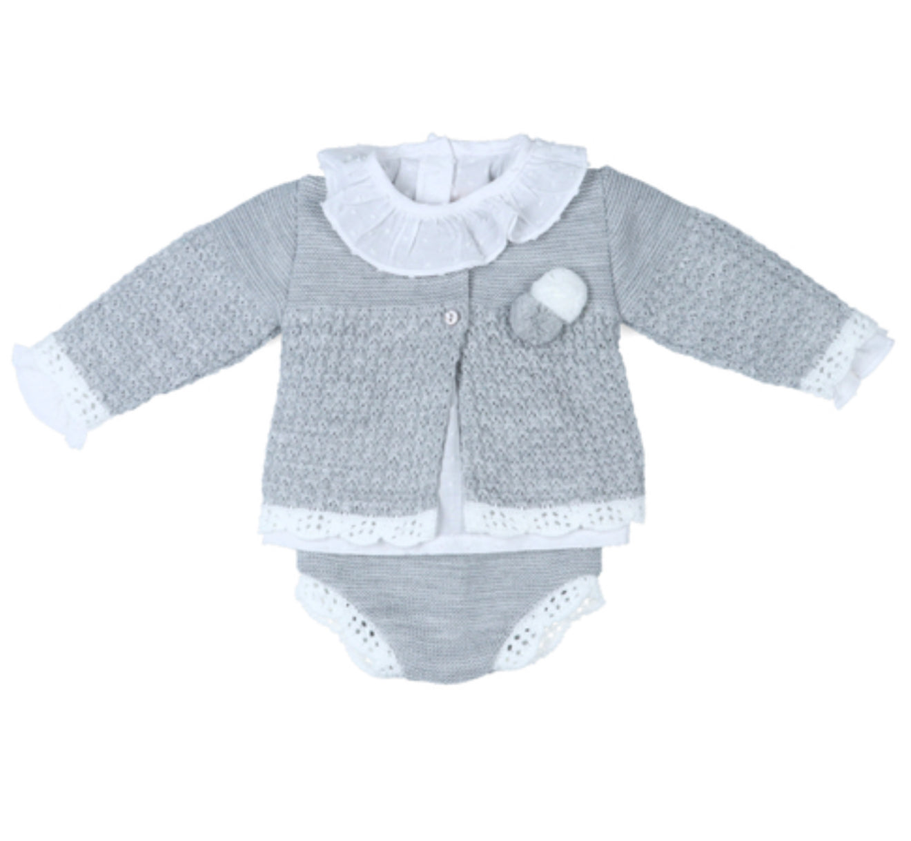 Conjunto punto gris con blusa plumeti