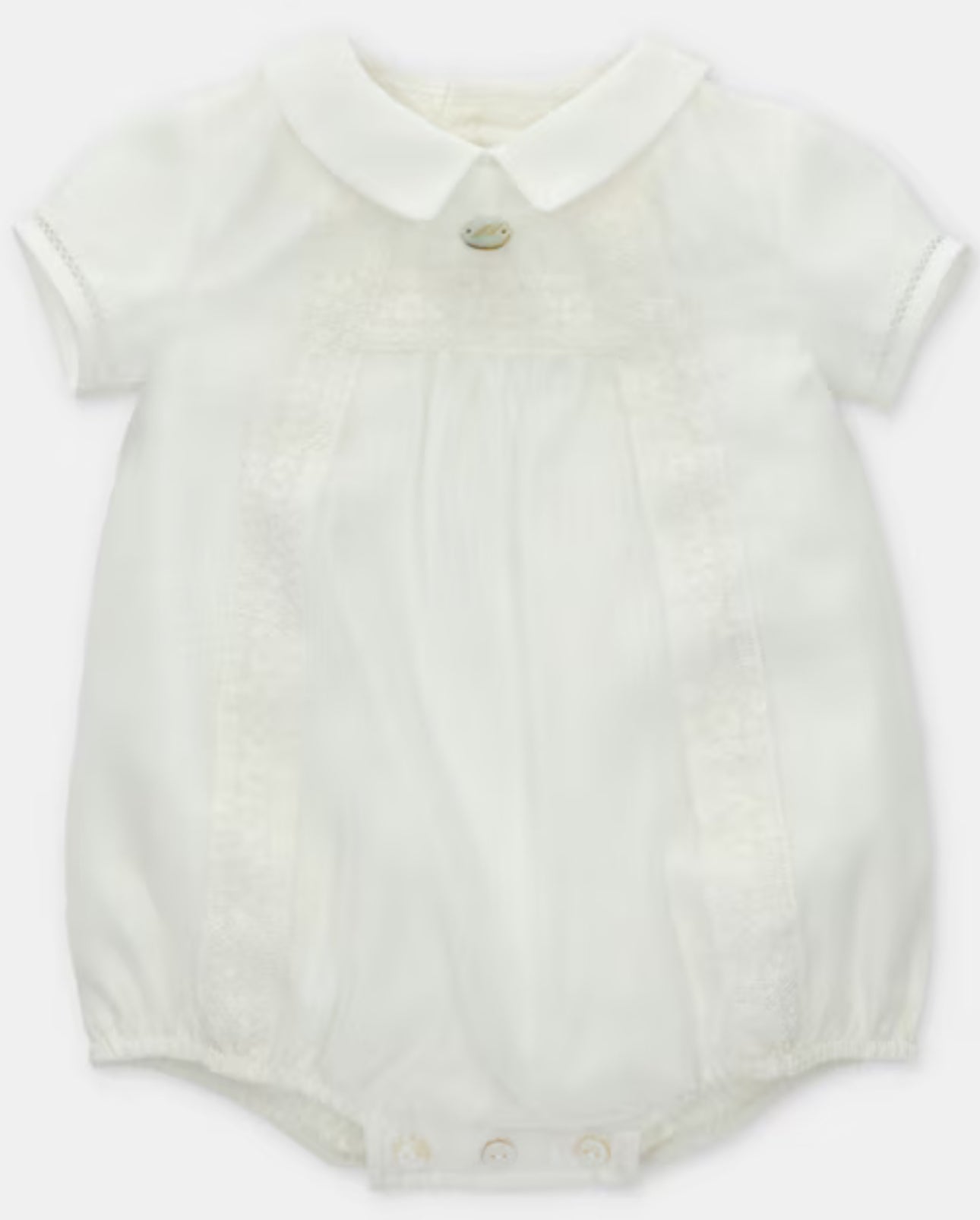 Ranita de bebé niño organza con entredós y puntilla de tul en crudo