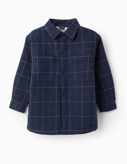 Chaqueta de franela con interior de sherpa para niño, azul oscuro