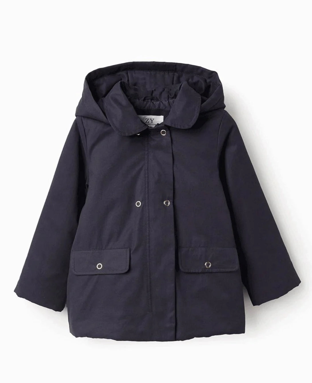 Parka Acolchada Evasé con Capucha Extraíble para Niña, Azul Oscuro